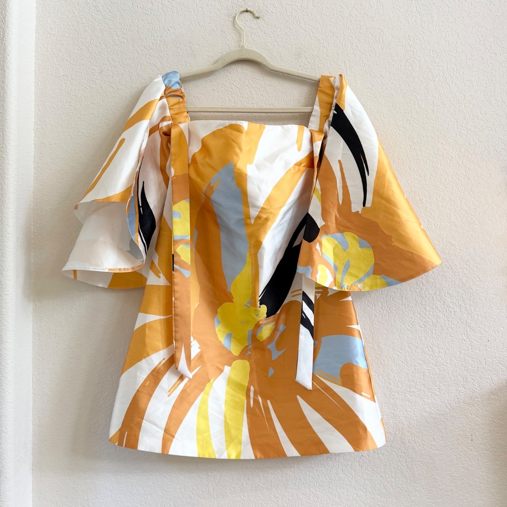 True Violet Abstract Floral Off Shoulder Flutter Sleeve Mini Dress‎ Orange 6